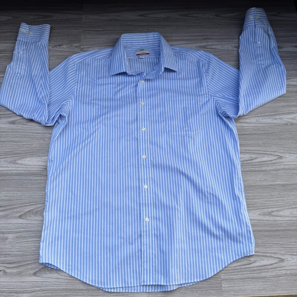 Croft‎ & Barrow Shirt Mens 17 Blue Striped Long Sleeve Button Down Cotton!